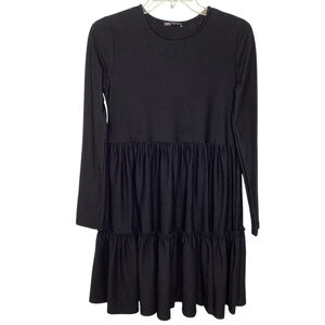 Zara Dress Sz XS Black Tiered Long Sleeve‎ Whimsygoth Babydoll Party Dance EUC